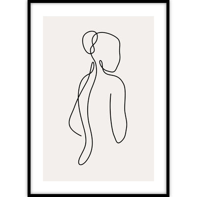 Poster van een vrouwelijk figuur abstract getekend in één lijn.