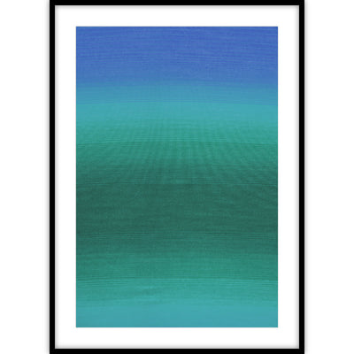 Oceaan door kunstenaar grafisch op een poster geschilderd met blauwe en groene kleuren. 