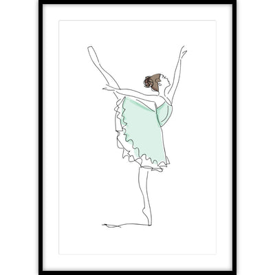 Poster van een getekende ballerina in arabesque houding.