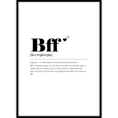Een van onze populairste woordenboek posters met de betekenis van het woord ‘BFF’ in een lijst.