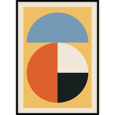 Fraaie ingelijste poster met abstracte vormen gebaseerd op kunstwerken van Rietveld en Mondriaan.