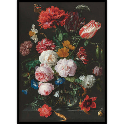Ingelijste poster van een oud schilderij met een boeket veldbloemen geschilderd door Jan Davidsz de Heem.