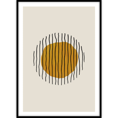 Een trendy ingelijste poster van een abstract kunstwerk dat gebaseerd is op een stralende zon.